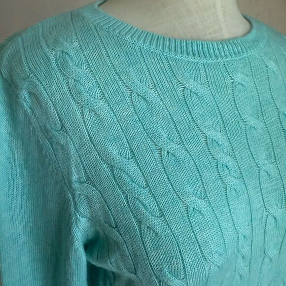 Women's Talbots Turquoise Lambswool Cable Knit‎ Sweater size M Petite - Picture 5 of 10